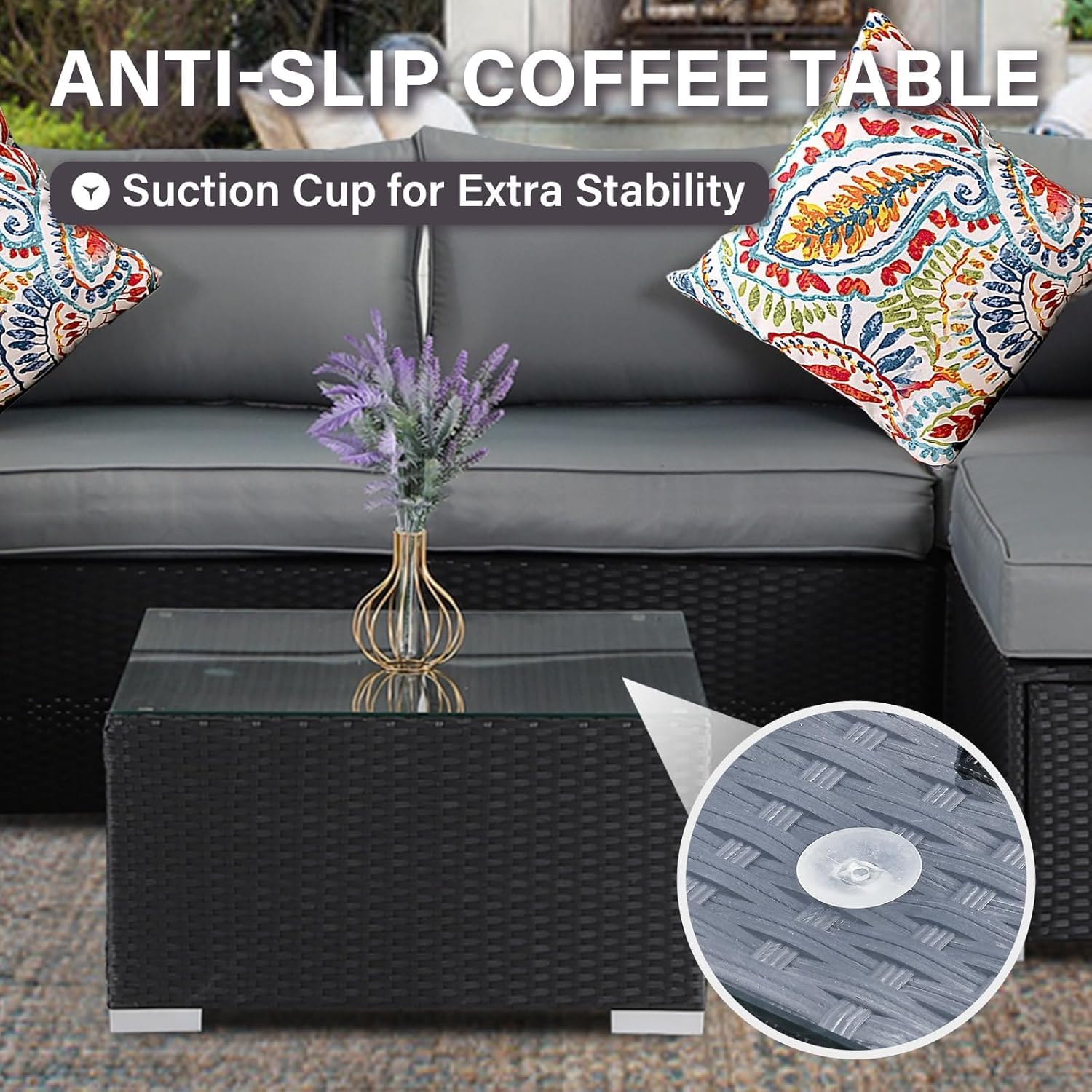 7-Piece Outdoor Patio Furniture Set, Outdoor Couch - Handwoven All-Weather Rattan & 4” Thick Waterproof Cushions, Wicker Outdoor Conversation Sets with Coffee Table for Backyard, 2026, Black/Grey