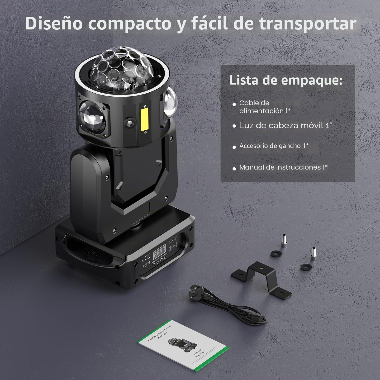 Cabezal móvil LED 150W RGBW Luces Discoteca Rotación infinita Foco de escenario DMX512 luz de escenario para Fiesta DJ Bar Cumpleaños Familia