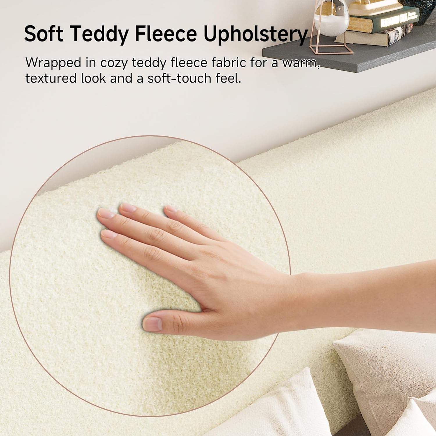 Queen Boucle Upholstered Platform Bed Frame with Adjustable Wingback Headboard, Cloud Bed with Solid Wood Legs, No Box Spring Needed, Easy Assembly, Beige