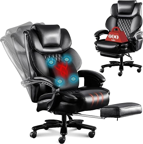 Miniatura 1 de Silla de oficina de masaje 3D, silla de oficina ejecutiva grande y alta de 600 libras, con reposapiés, sillas reclinables para computadora, asiento