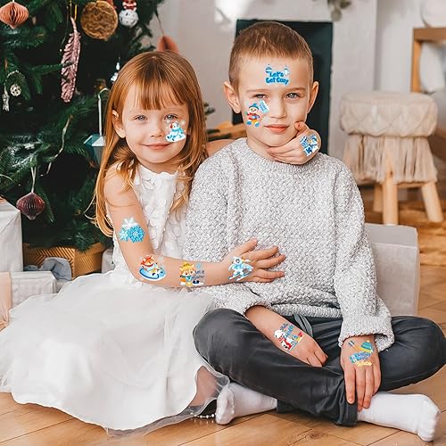 Miniatura 6 de HOWAF 96 calcomanías temporales de tatuaje de copo de nieve, tatuajes temporales de Hello Winter para decoraciones navideñas de invierno del país de