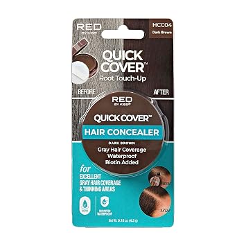 Red by Kiss Quick Cover Hair Concealer, Temporary Root Touch-Up, Broad Mass Gray Coverage, Lightweight & Waterproof, Biotin Infused Dark Brown