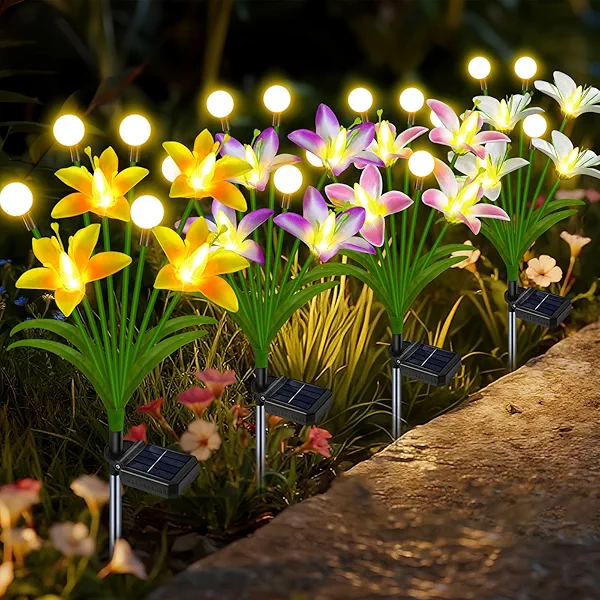 TEDOF Solar Garden Flowers,Firefly Glow with 4 Color Wild Lily Lights, Solar Flowers Outdoor Waterproof for Patio Yard Garden Decoration, Gifts for Women Mom