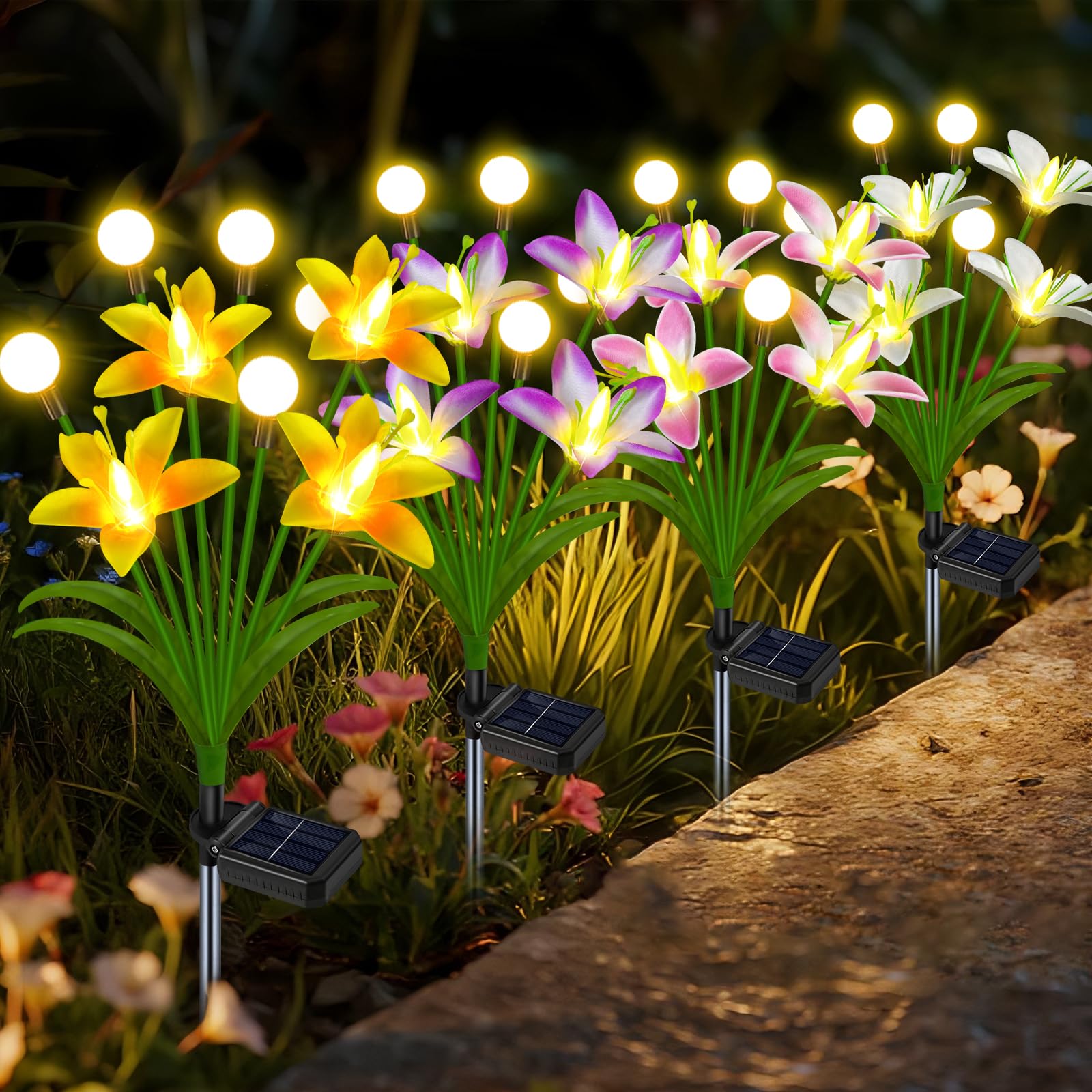 Fleurs solaires d'extérieur étanches pour embellir un jardin sans travaux