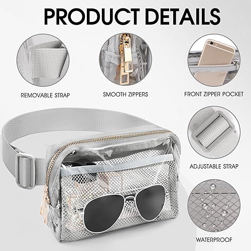 Miniatura 10 de Riñonera transparente aprobada para mujeres y hombres con correa ajustable, bolsa cruzada transparente para conciertos, deportes, viajes,