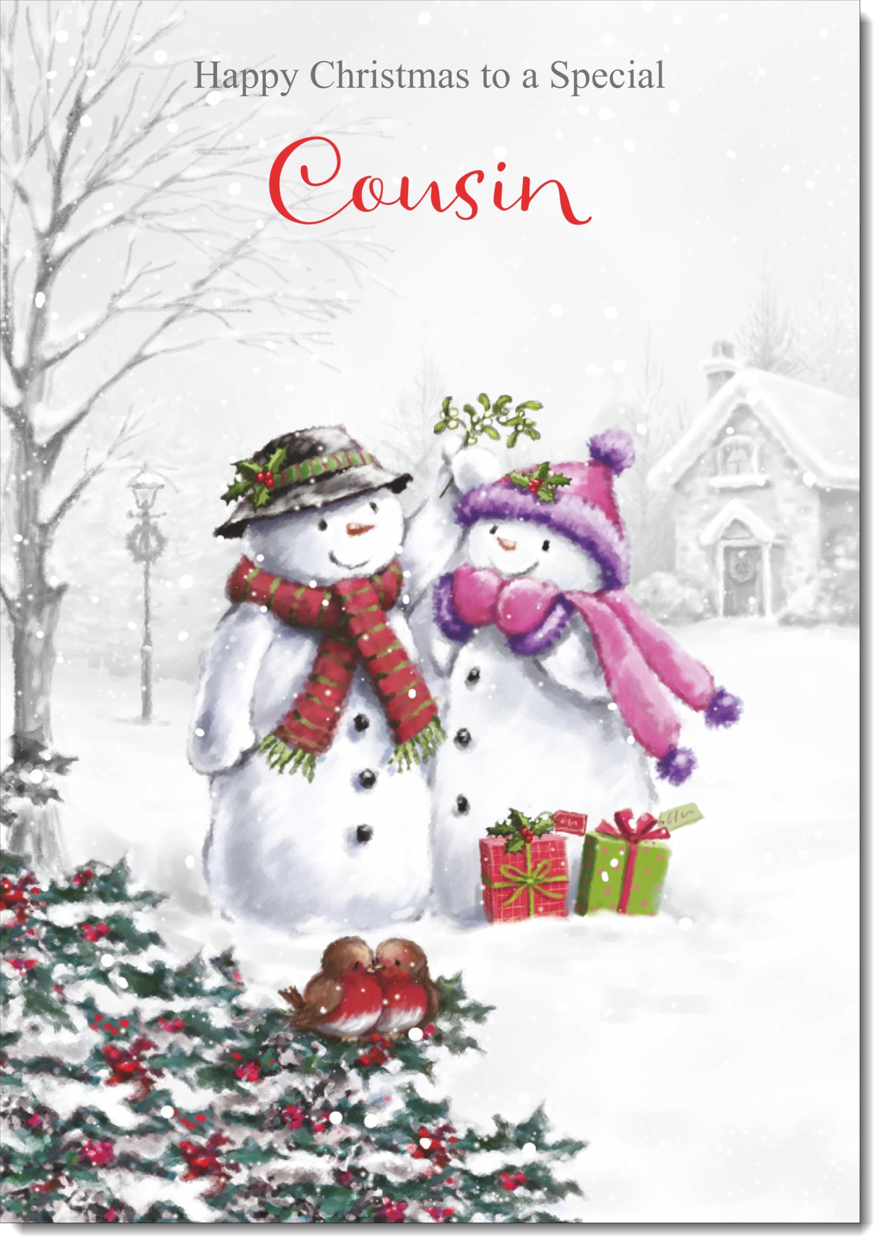 doodlecards Cousin Christmas Card Two Snowmen Large A4 Size Christmas Card for Cousin with Plain Envelope — image 1