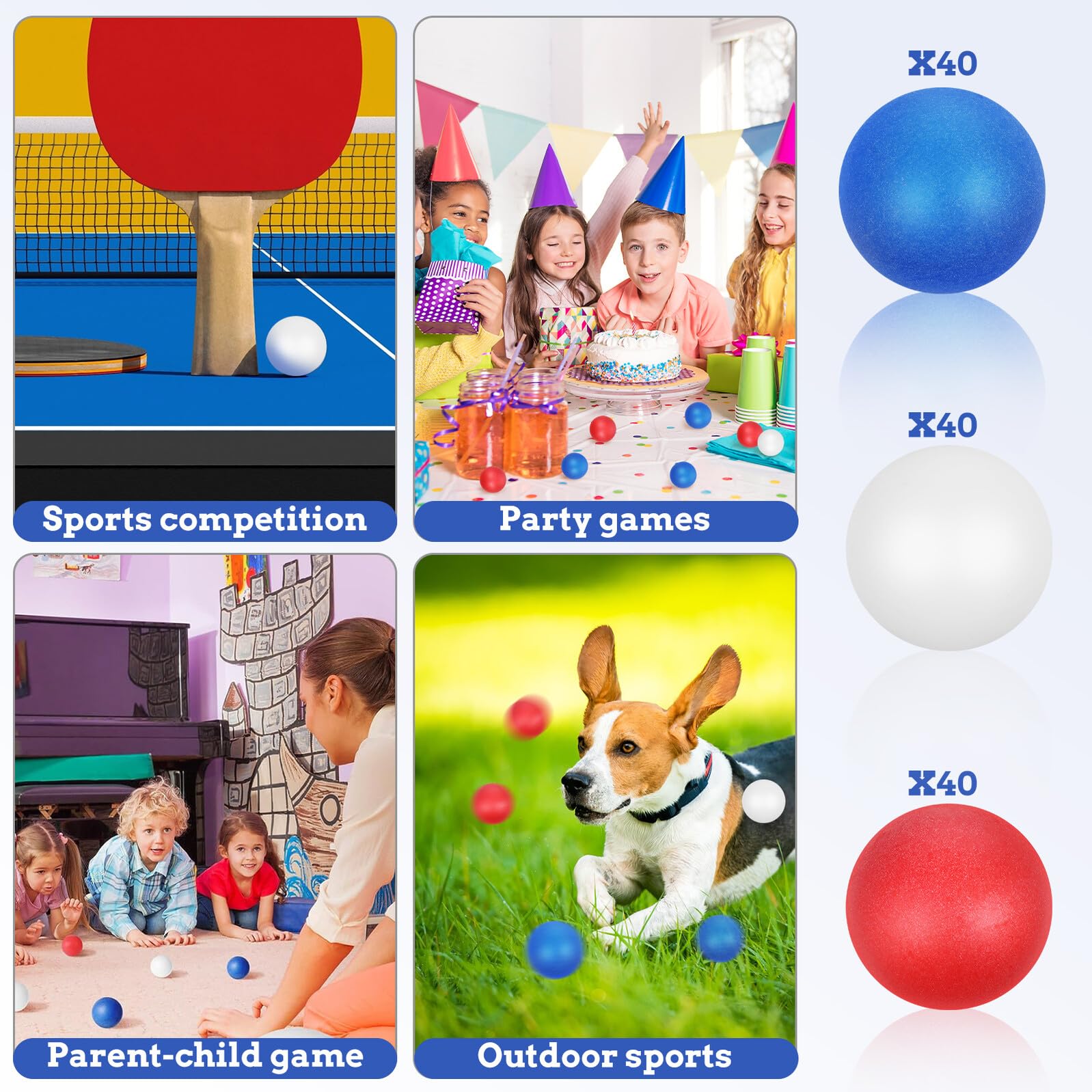 TOYANDONA 120 Balones de Tenis de Mesa de Colores Mate Intenso y Oscuro para Juegos Fiestas y Actividades Escolares Material Resistente de Polipropileno PP