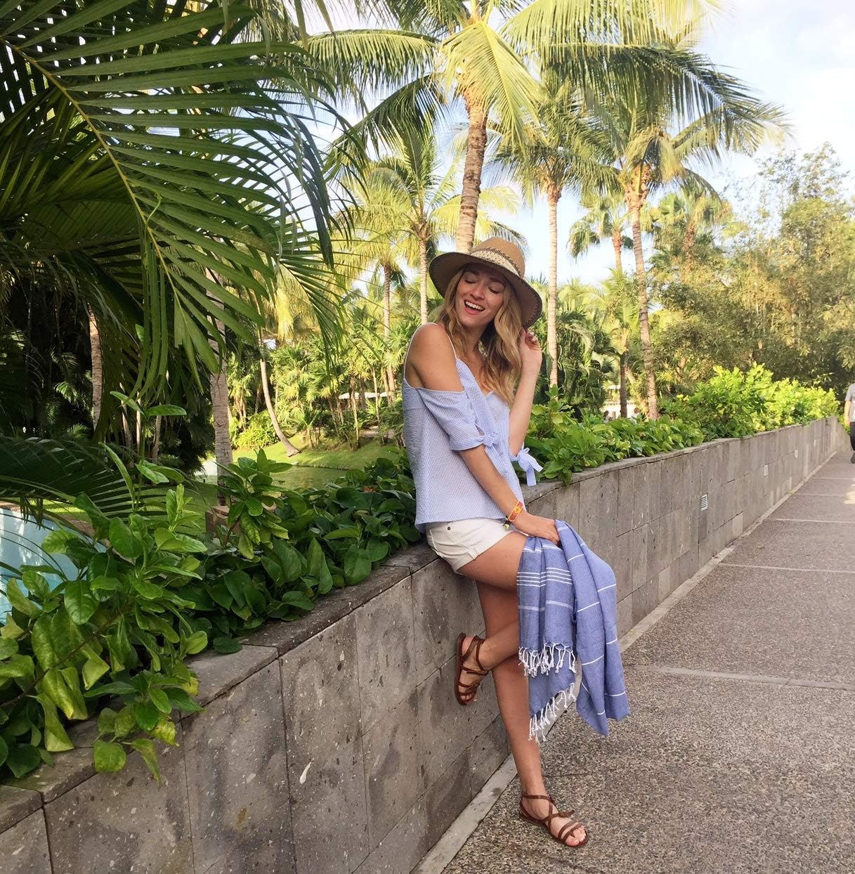 Bersuse Beach Towels Peshtemal Turkish Towels Anatolia Collection Premium Turkish Beach Towel, 100% Cotton, Large, Quick-Dry, Sand-Free, Lightweight - 37x70 Inches, Grey Blue