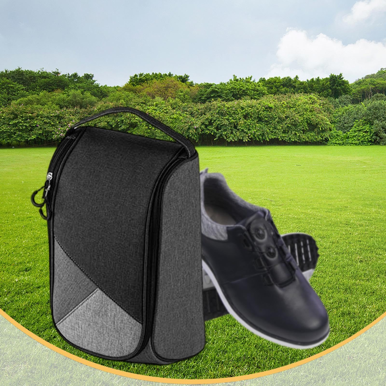 LOVIVER Borsa Scarpe Golf Grande capacità Porta Scarpe con Maniglia Ventilazione Traspirante Impermeabile in Poliestere Adatta per Sport Viaggio Palestra Atti, Nero