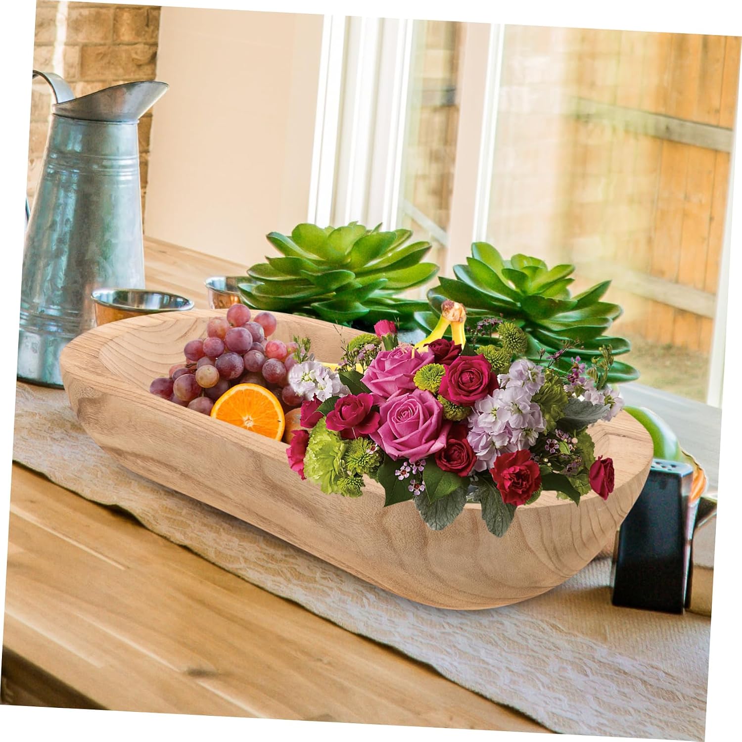 ERINGOGO Dining Table Centerpiece Large Decor Bowl Wooden Dough Bowl for Candle Home Decorative