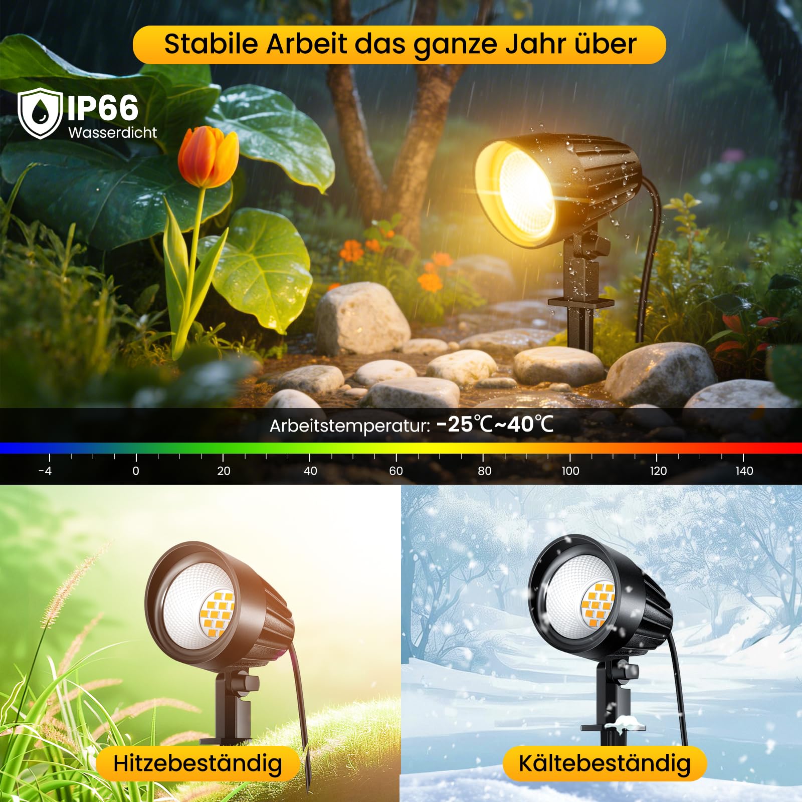 MEIKEE Faretto LED per esterni 7 W 4 PC bianco caldo 2700 K IP66 impermeabile 500 LM illuminazione esterna LED con picchetto 85-265 V/AC lampada da giardino da cucito per terrazza sentiero arbusto