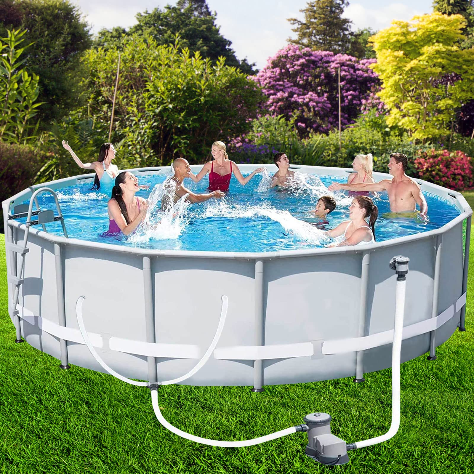 Lote de 4 mangueras de repuesto de piscina, con 8 conectores roscados de metal, para manguera de succión bomba de piscina fuera, tubos de piscina Ø 32 mm, (longitud 1,5 m, blanco)