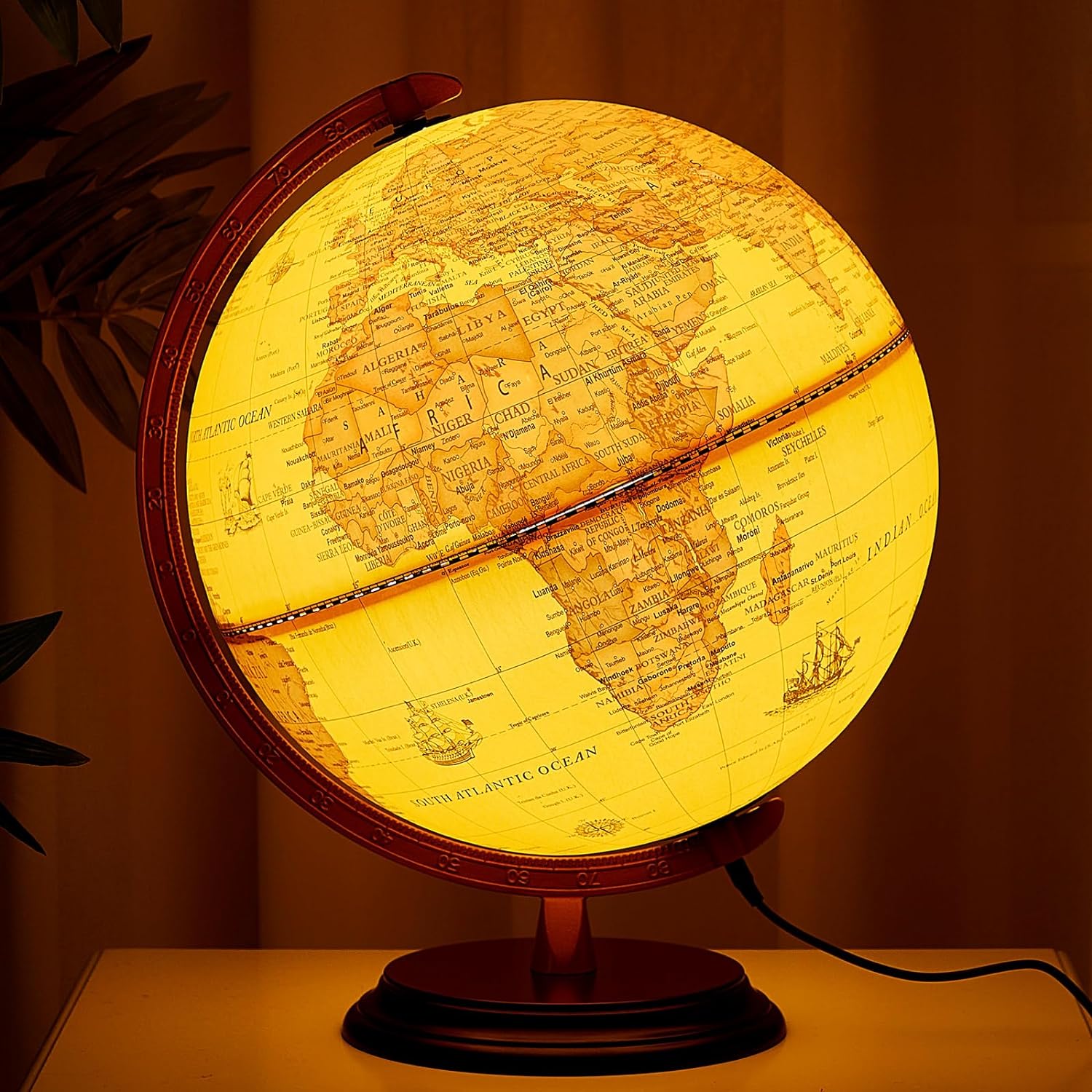 Amylove 13'' Illuminated World Globe for Adults 720°/360° Rotation Rewritable Light Up Globe with Stand World Map for Interactive Learning Light with Base Lamp LED Decor(Wood,Vintage) Vintage Wood