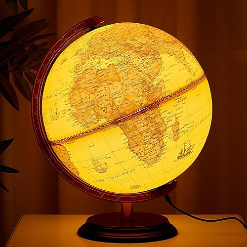 Amylove Globo del mundo iluminado de 13 pulgadas para adultos, rotación de 720360, globo iluminado regrabable con soporte mapa del mundo para luz de