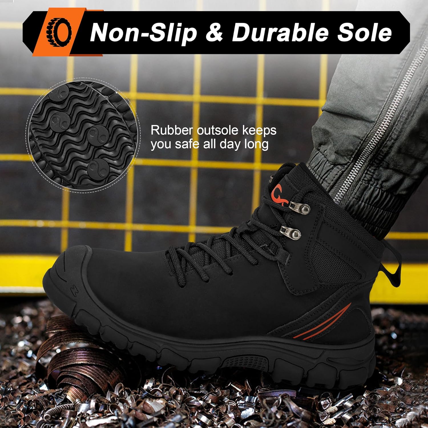 FUDYNMALC Mens Steel Toe Boots: Slip Resistant Puncture Safety Work Shoes Waterproof Comfortable for Industrial Construction - Image 6