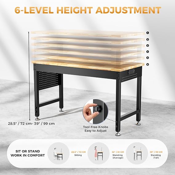 121 x 60 cm Adjustable Heavy-Duty WorkBench