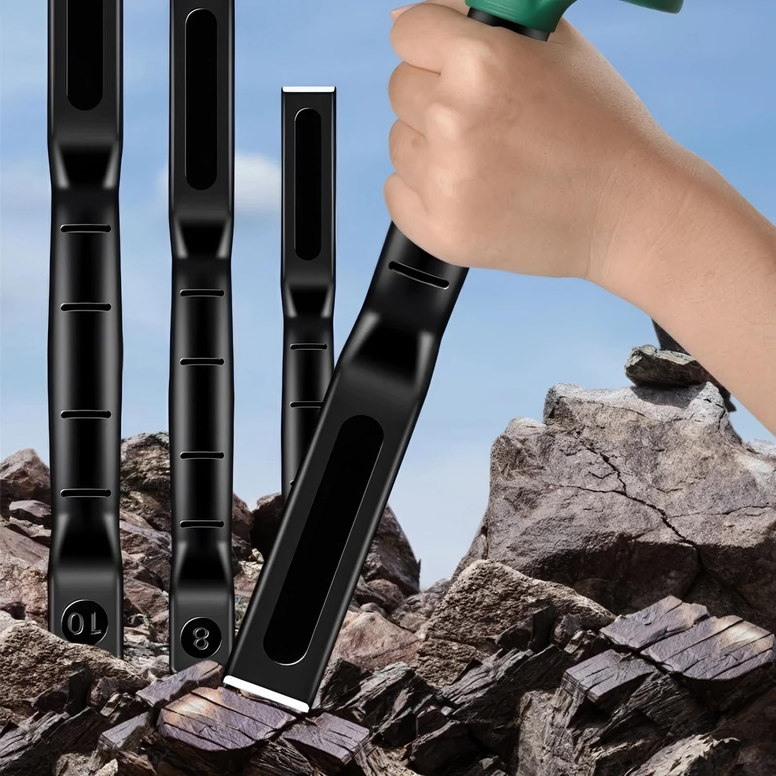 Heavy Duty Flat Chisel and Hand Guard,Heavy Duty Masonry Chisel,8 inches Brick Chisel with Hand Protection,Chisel Set with Shanks, Masonry Concrete Drill Bit (8 inch)