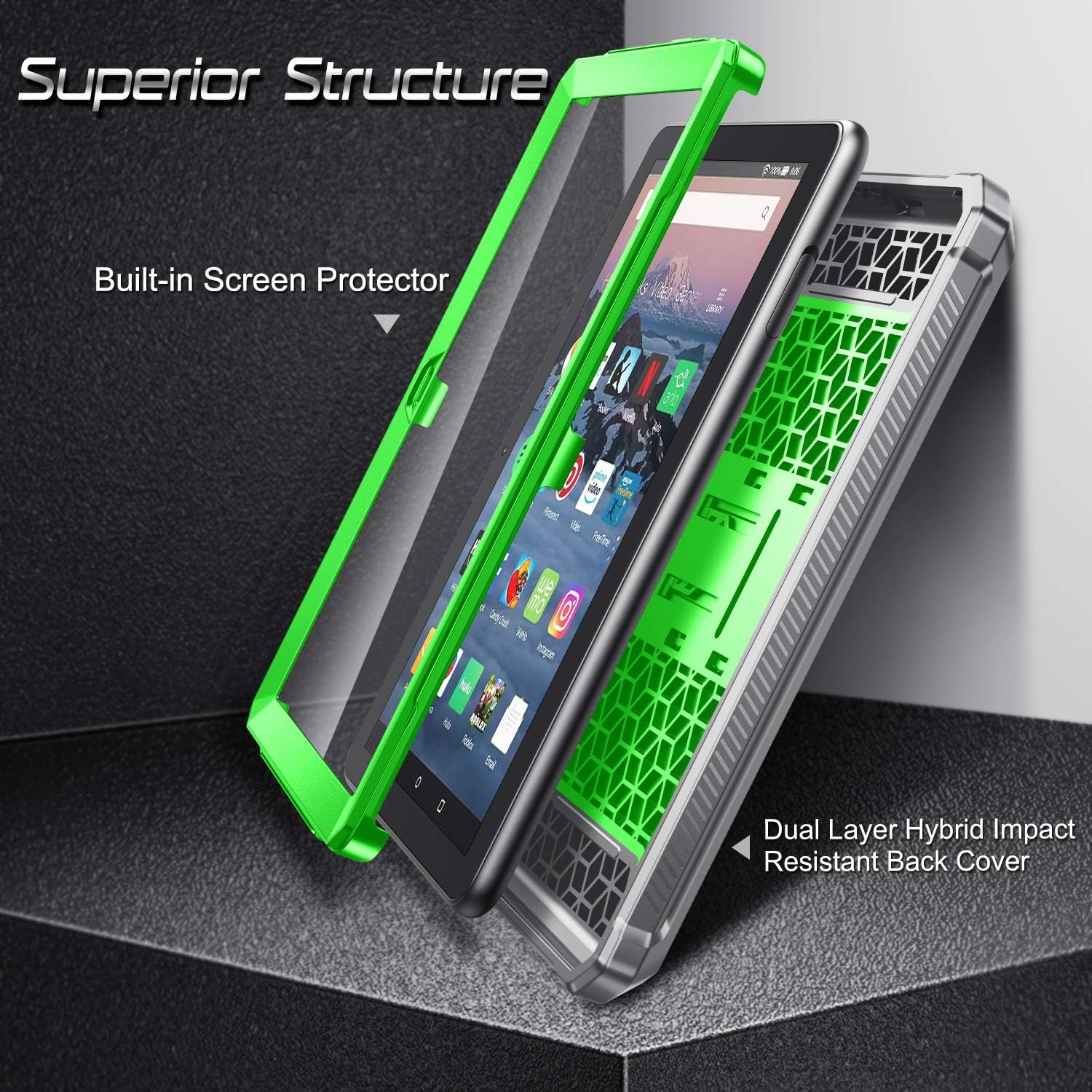 Fintie Shockproof Case for All-New Fire HD 8 and Fire HD 8 Plus Tablet (10th Gen, 2020 Release), [Tuatara] Rugged Unibody Hybrid Bumper Kickstand Cover with Built-in Screen Protector, Green