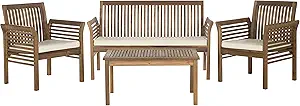 SAFAVIEH Outdoor Collection Carson Natural/ Beige Cushions 4-Piece Conversation Patio Set