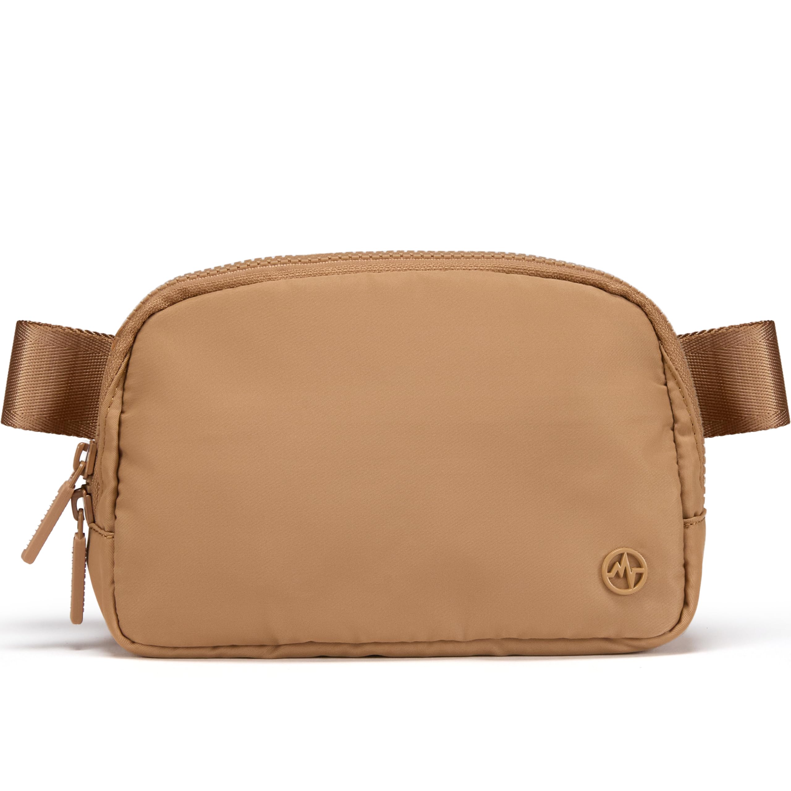 PanderTwo Way Zipper Fanny Pack Nylon Everywhere Belt Bag for Women, Water Repellent Waist Packs, Crossbody Bags with Adjustable Strap (Caramel Brown).