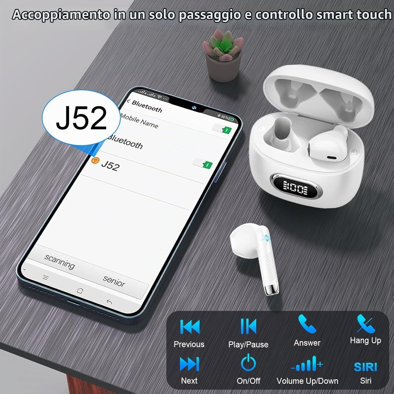 Cuffie Bluetooth 5.4, 2026 Nuovo Auricolari Bluetooth 6D Stereo Cuffie Wireless In Ear con 4 ENC Mic, 42Ore Cuffie Senza Fili Cancellazione Rumore Cuffiette Sport Earbuds IP7 Impermeabili Headphones