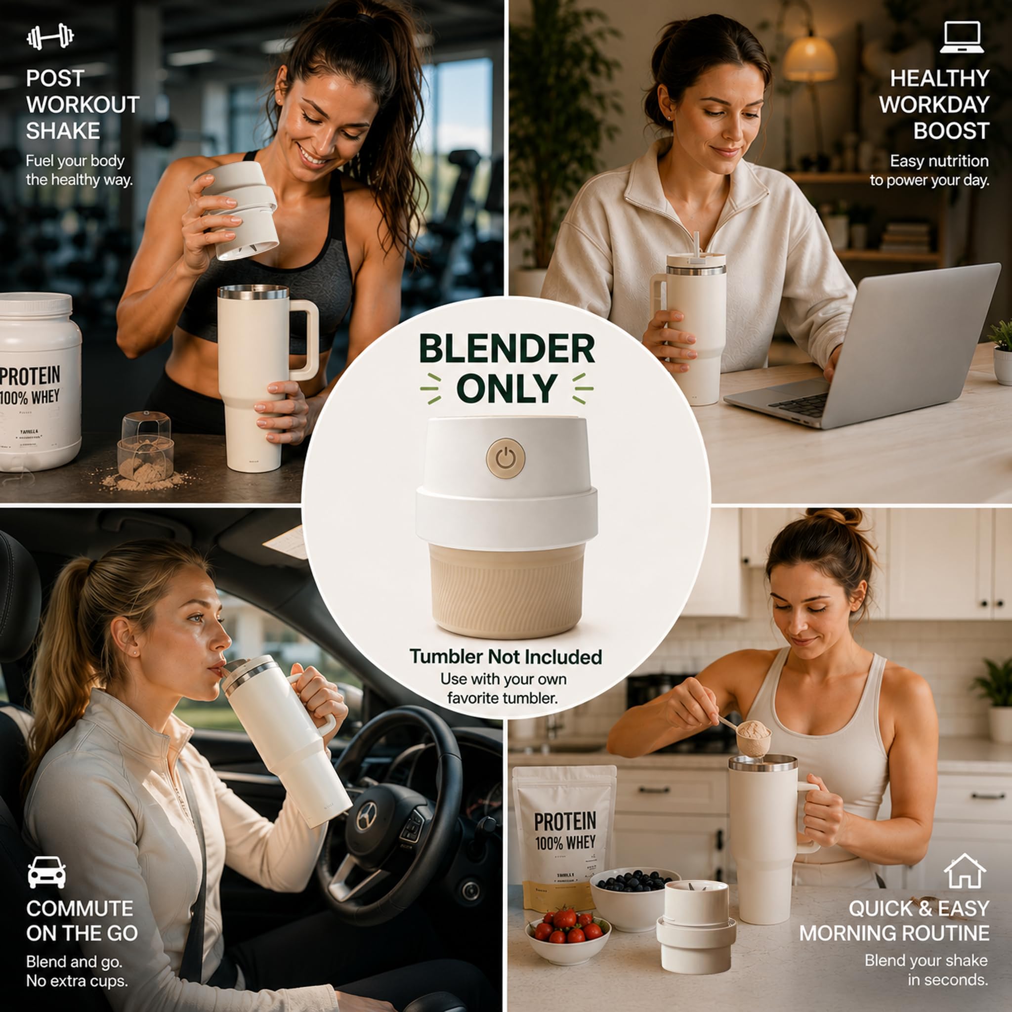 Richboyz Accessoire mélangeur portable pour gobelets de 887 ml et 1200 ml : mélangeur personnel rechargeable compatible avec la plupart des tasses à ouverture large de 8,9 à 10,2 cm pour smoothies et