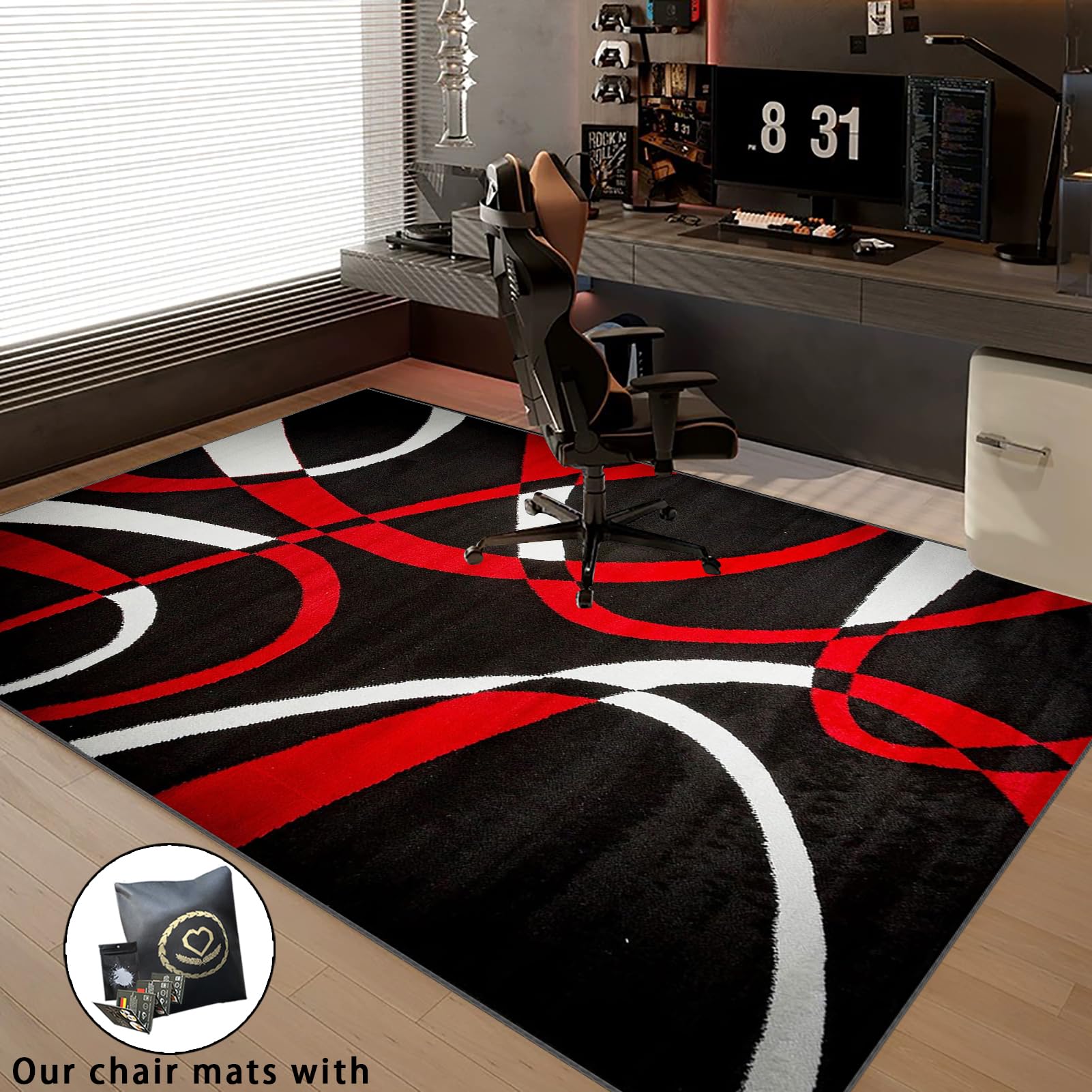 Bodenschutzmatte Bürostuhlunterlage- Bürostuhl Matte 200 x 250 cm, Gaming Teppich schreibtischstuhl unterlage, Bodenschutz Bürostuhl Teppichschoner für Parkett, Hartböden und Teppichboden