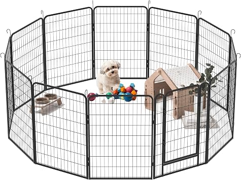 Dog Playpen Outdoor, 6 Panels Heavy Duty Metal Playpen with Door for Large/Medium/Small Pet Dogs, 39.37" H Dog Fence Pet Exercise Pen for Outside, Indoor 6 Panels