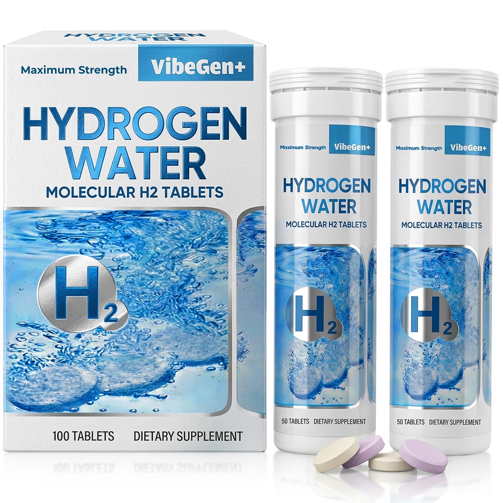 Hydrogen Water Tablets, H2 Molecular Hydrogen Tablets for Drinking Water, Supports Energy Metabolism, Cognitive & Antioxidant, 100 Count(Lemon & Raspberry Flavor)