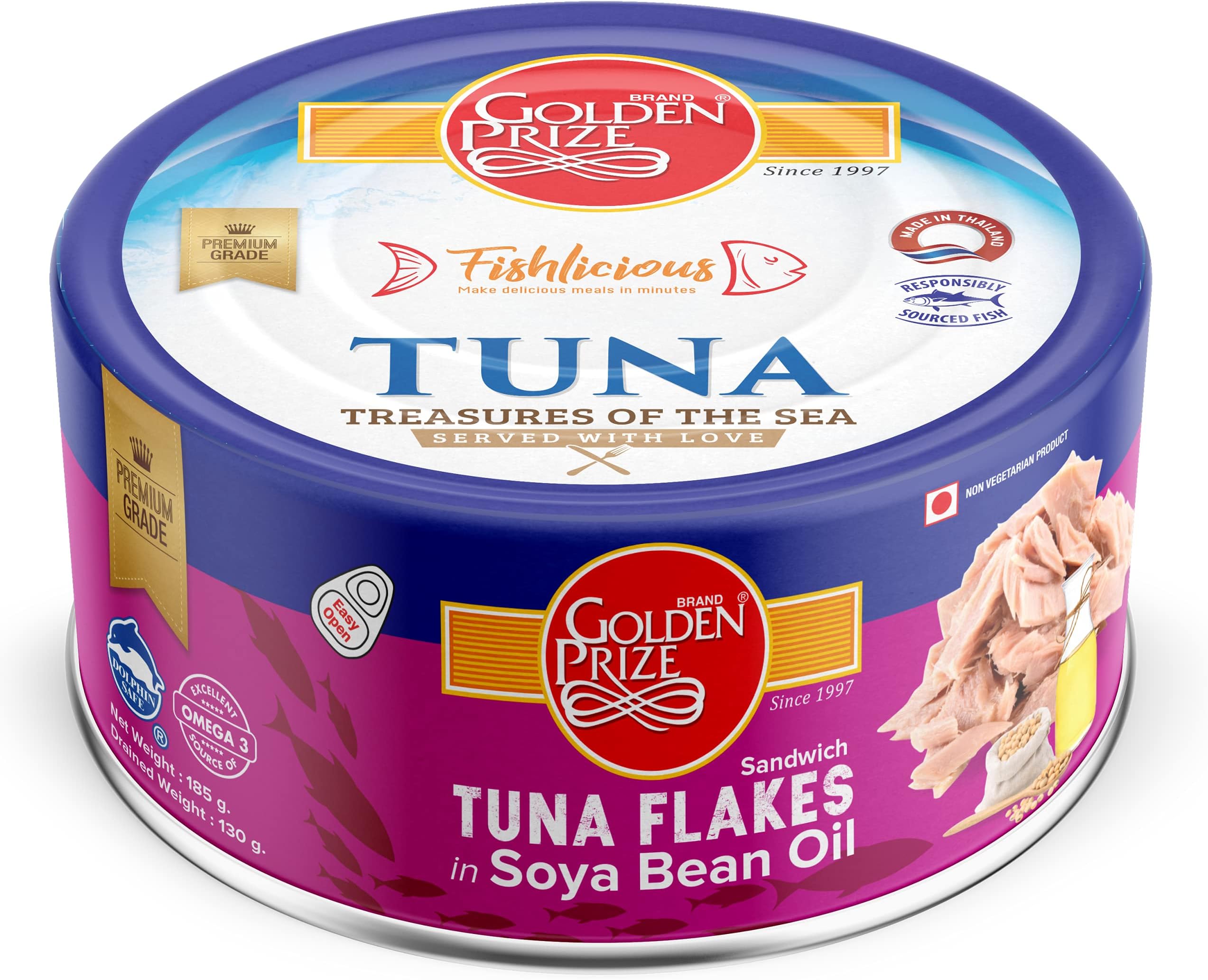 Golden prize Tuna Sandwich Flakes In Soyabean Oil, 185 g (Pack of 1)