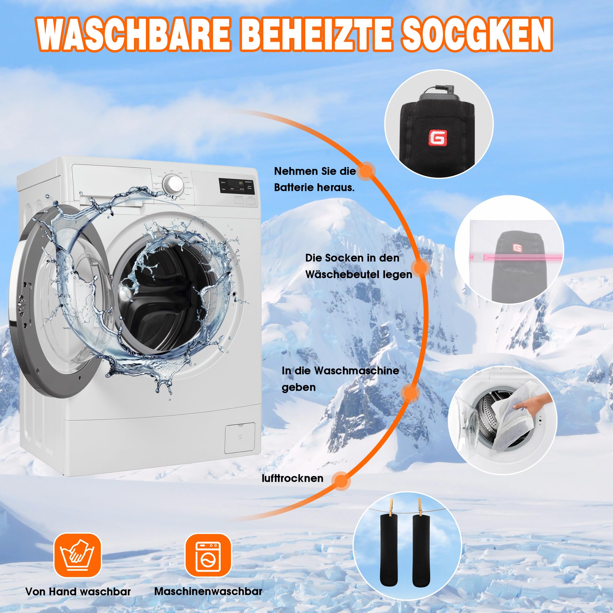 Beheizbare Socken, Wärmesocken für Damen Herren, 4000mAh Akku