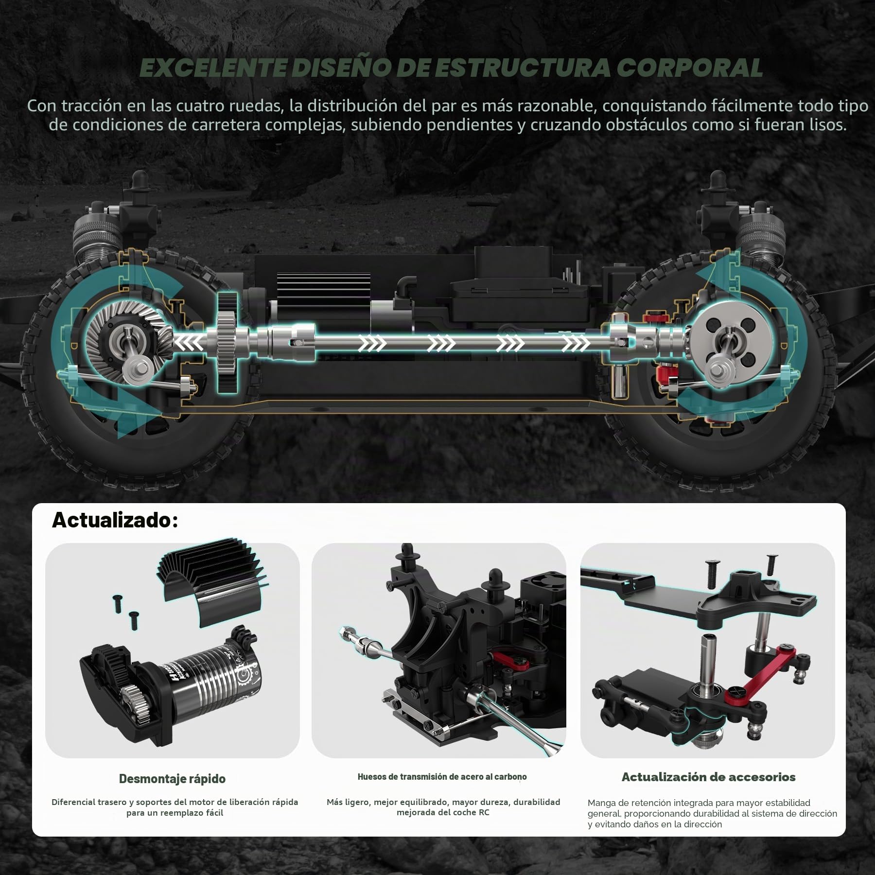 Hosim Coche teledirigido 1:14, 3S Lipo 70 km/h, rápido coche teledirigido impermeable, RC Offroad 4 x 4, RC Monster Truck adulto (M13)