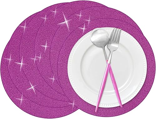 50 manteles individuales de papel con purpurina morada de 14 pulgadas, redondos, desechables, manteles individuales decorativos para bodas, disponible en Yaxa Peru