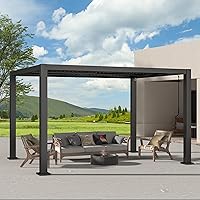 GSCHIER 10x13 ft Adjustable Louvered Aluminum Pergola - Waterproof Rustproof Outdoor Gazebo for Backyard Patio Garden (Black)