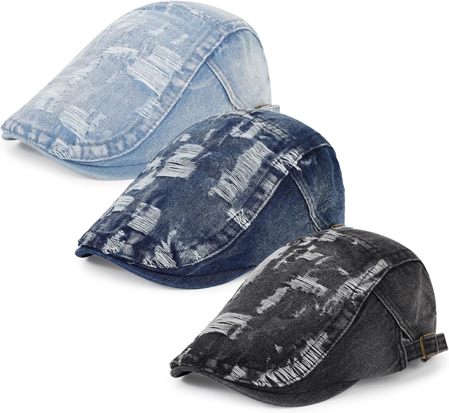 3Pcs Men's Newsboy Caps Washing Cotton Cooling Lightweight Scally Cap for Men Adjustable Flat Cap