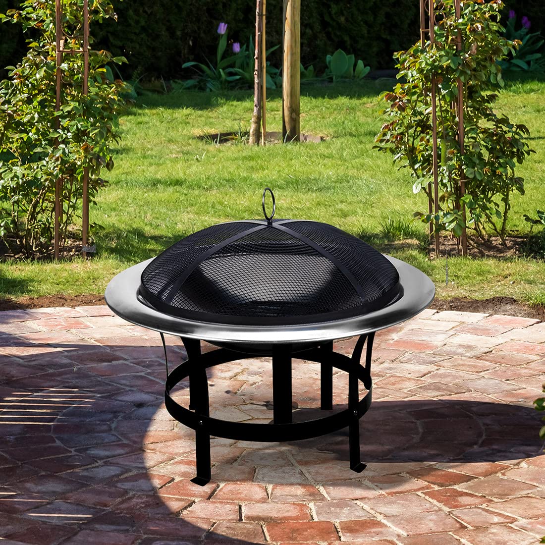 Gardebruk Braciere da Esterno Acciaio Inox Ø 75cm Ciotola da Fuoco Parascintille Attizzatoio Bracieri
