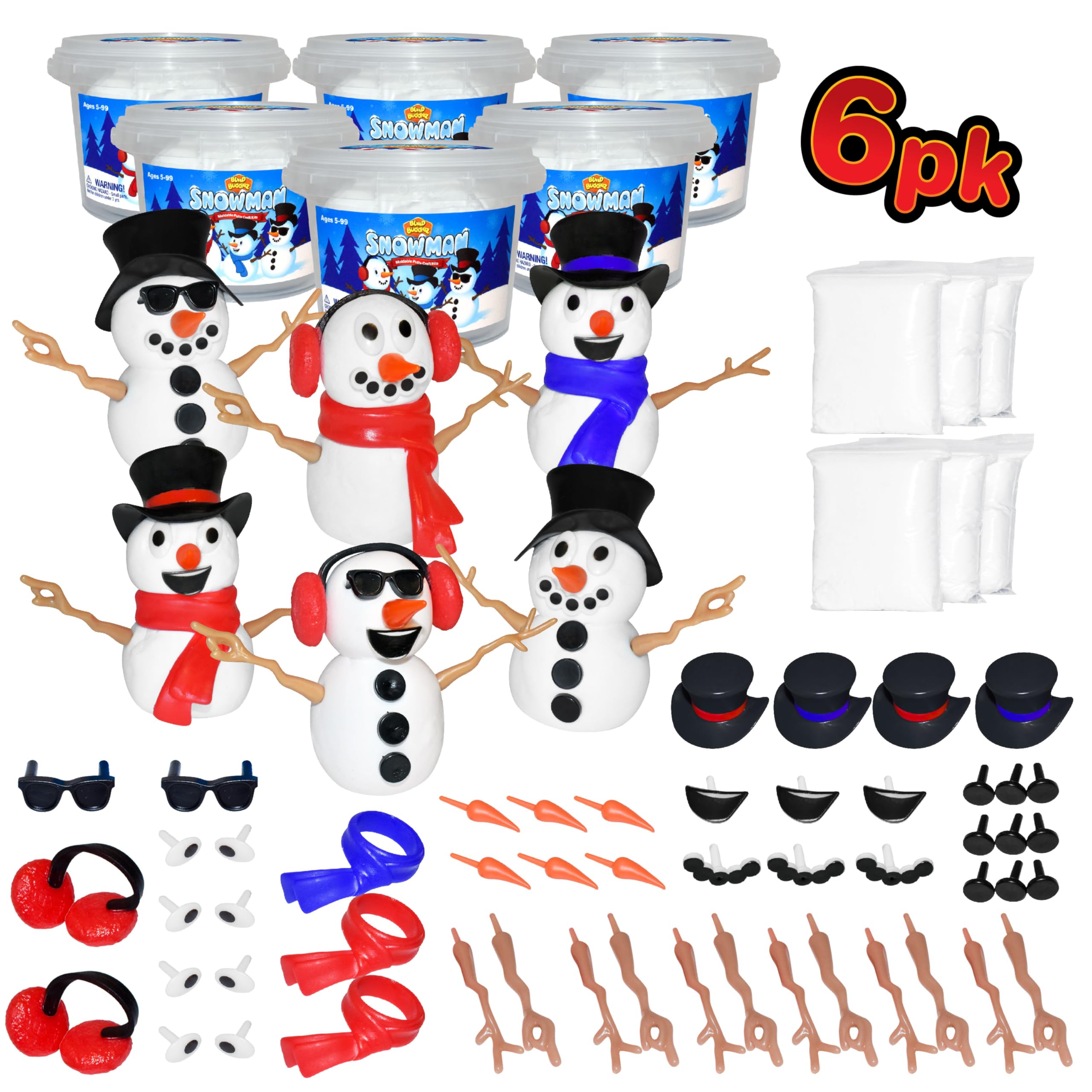 Build Buddiez Snowman Craft Kit 6 Pack – Build, Play, and Display 6 Air-Dry Clay Snowmen All Christmas & Winter, Great for Birthday Parties & Stocking Stuffers for Kids, Boys and Girls Ages 5+