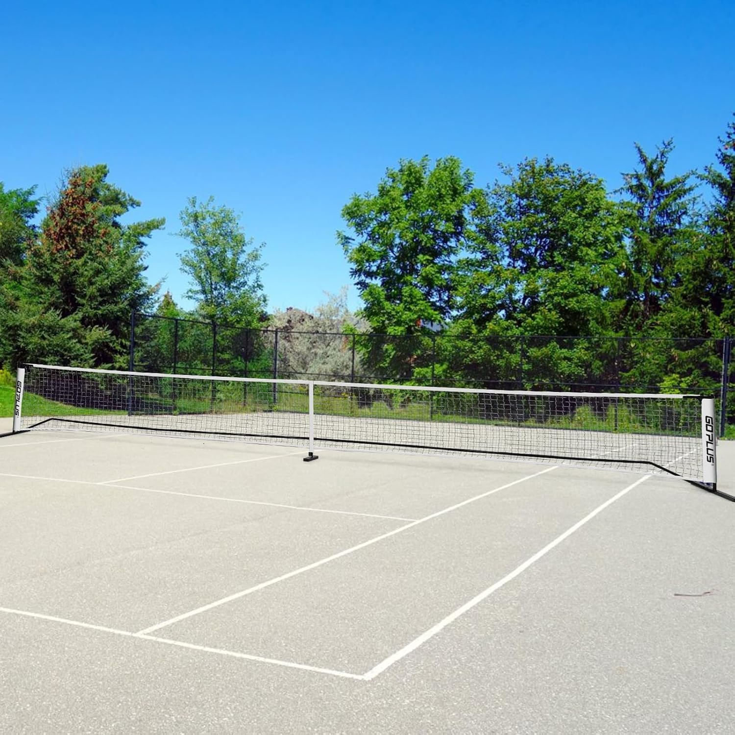 GOPLUS Pickleball-Netz targbar, Volleyballnetz 670 cm mit Metallrahmen, strapazierfähiges Polyester Netz, Tragetasche,Tennisnetz, Badmintonnetz für Turnhallen,Garten, Strand, Pool