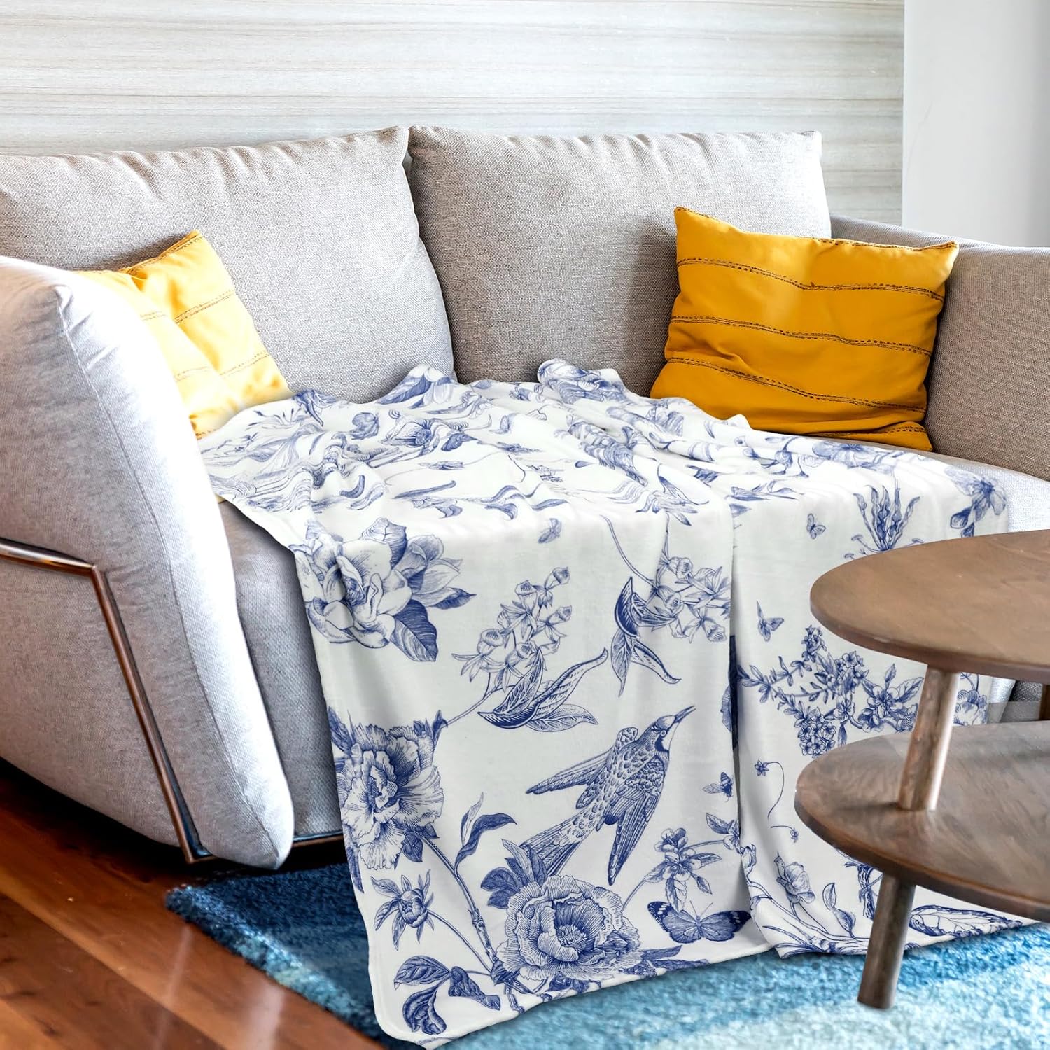 Blue White Flower Blanket Butterfly Soft Throw Blanket Country French 60"x50" Blanket Washable for Spring Summer Fall Party - Image 4