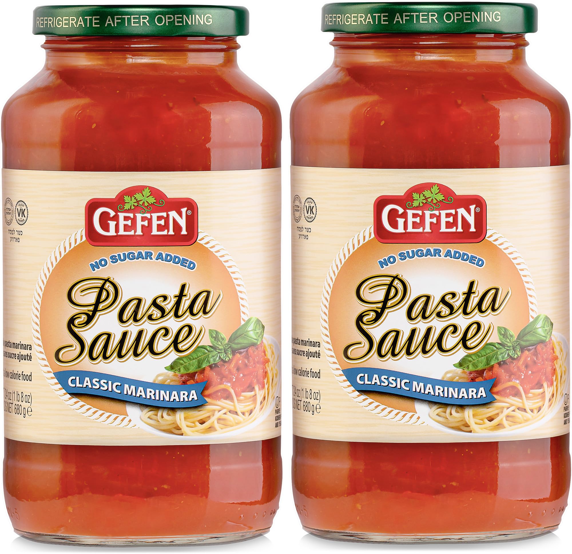 Gefen No Sugar Added Marinara Sauce, 24 oz (2 Pack) | NSA Pasta Sauce | Made with EVOO | Rich Flavor Pizza Sauce | Kosher