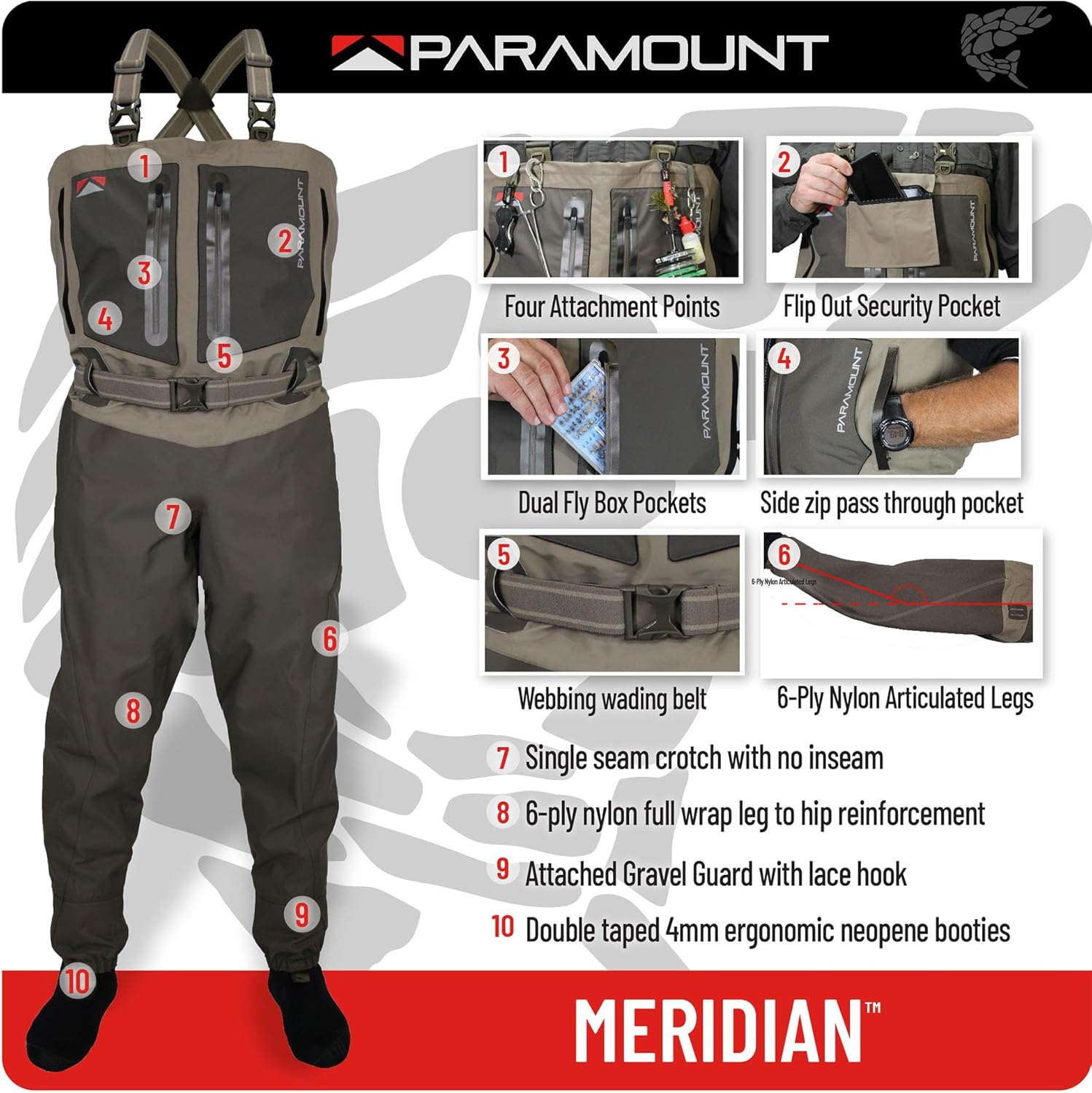 Paramount Outdoors Meridian Breathable Stockingfoot Fly Fishing Chest Wader