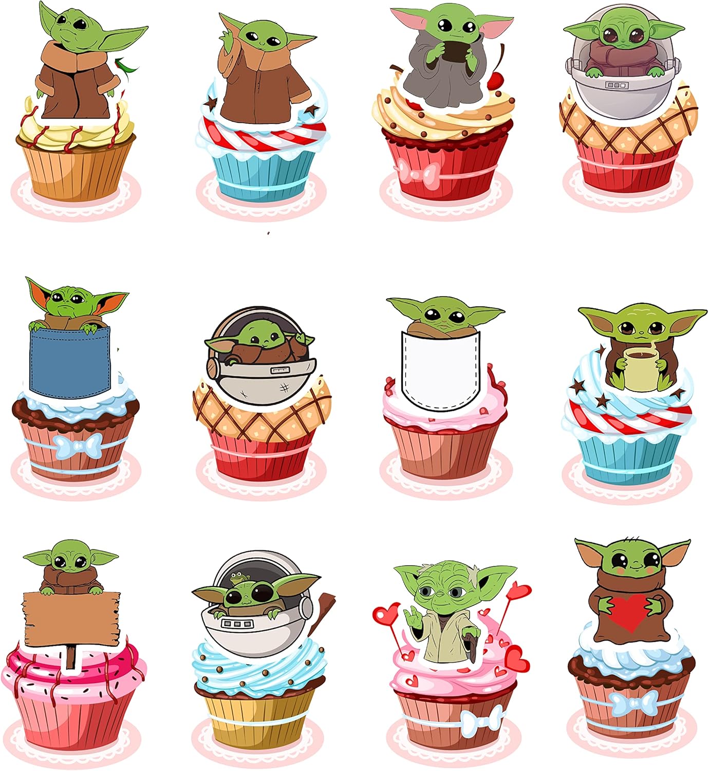 36PCS Baby Yoda cupcake toppers, Baby Yoda cupcake birthday supplies, suitable for