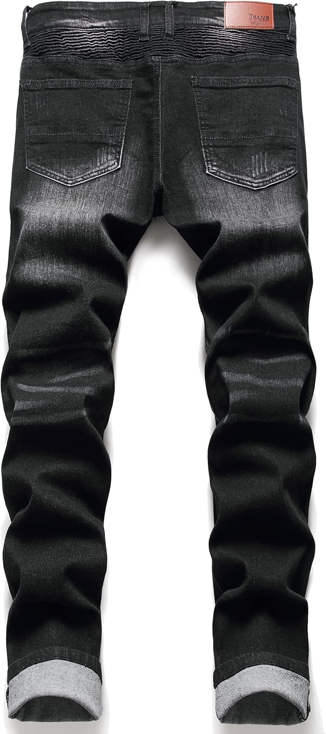AITITIA Men's Regular Fit Biker Jeans - Image 3