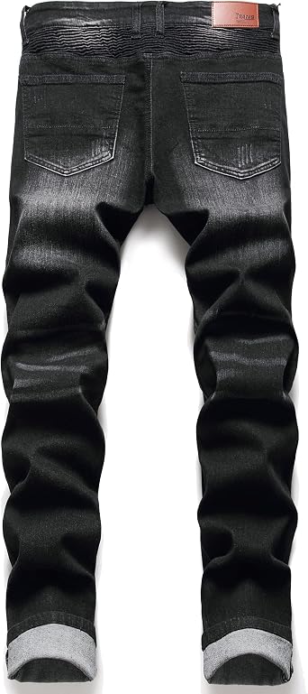 AITITIA Men's Regular Fit Biker Jeans
