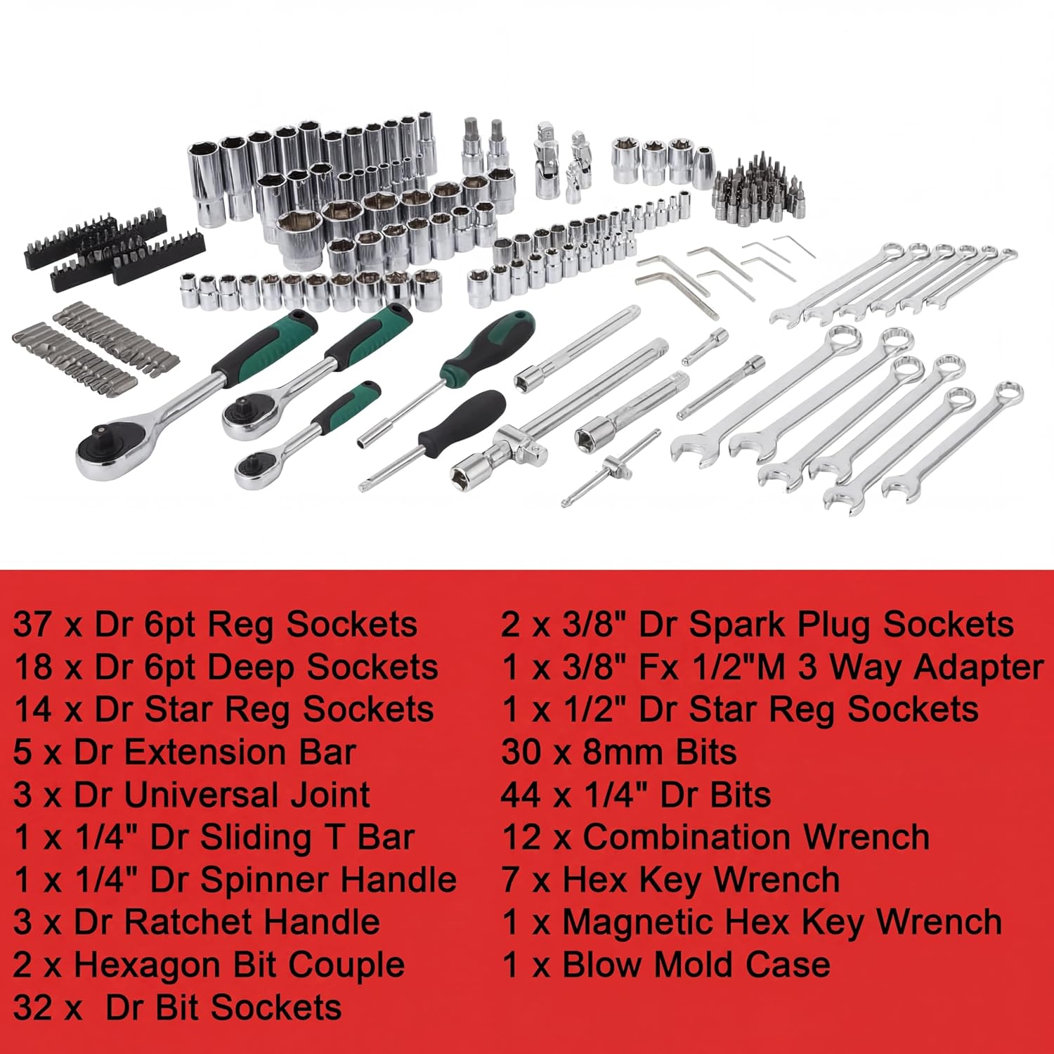 216-Piece Mechanics Tool Set, Heavy Duty 1/4", 3/8" & 1/2" Drive Socket Set with 72-Tooth Quick Release Ratchets, Auto Repair Hand Tool Kit in Storage Case