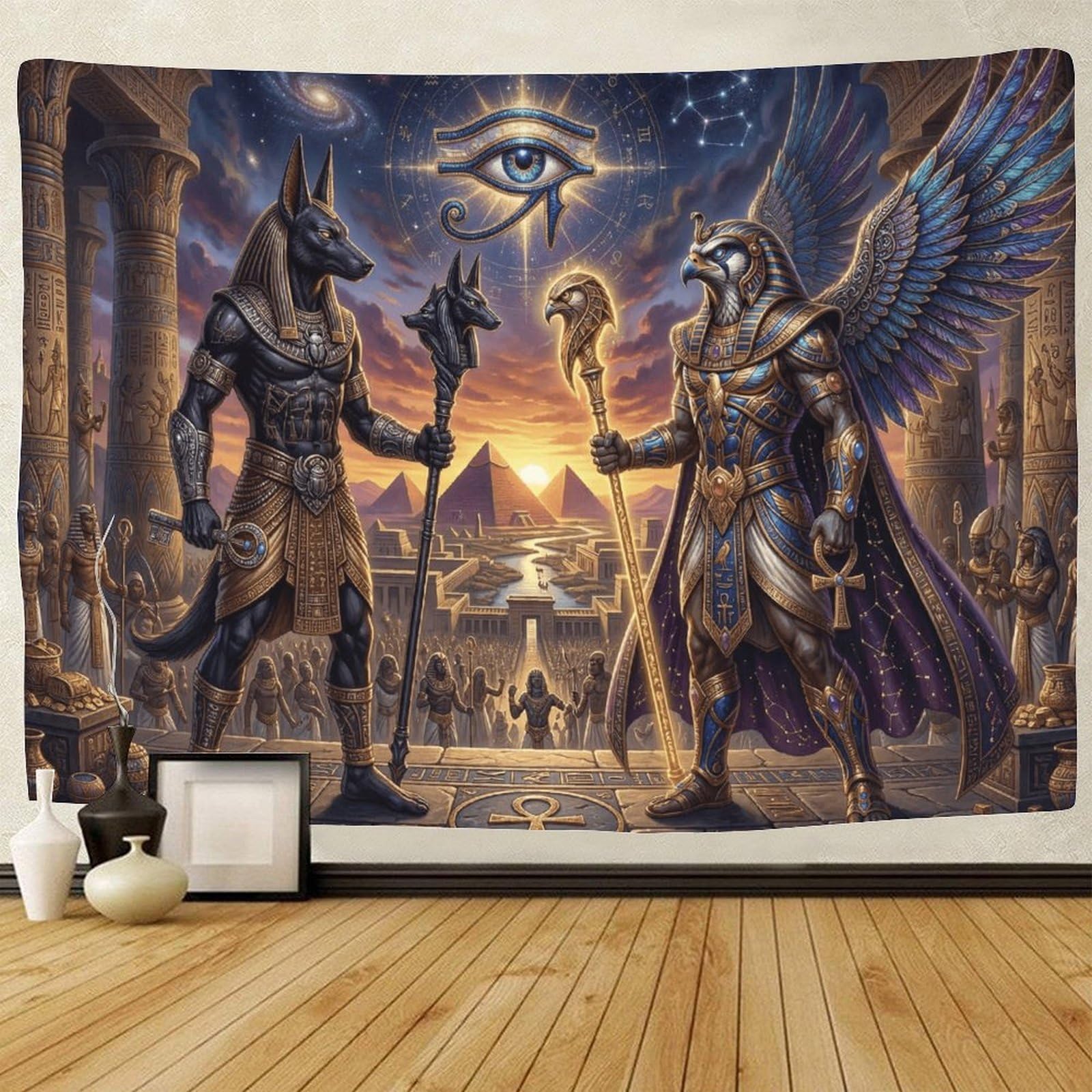 GPMNBCXZK Egyptian Anubis Wall Tapestry 3D Print Decor Bedroom Living Room Egyptian Horus Art 70cmx100cm
