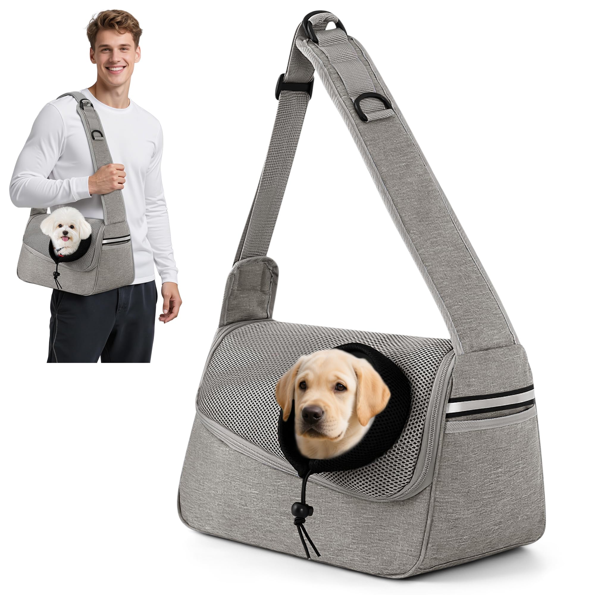 ALLSOPETS Dog Sling Carrier for Small Dogs Cats, Breathable Puppy Sling, Adjustable Shoulder Strap with Side Pocket