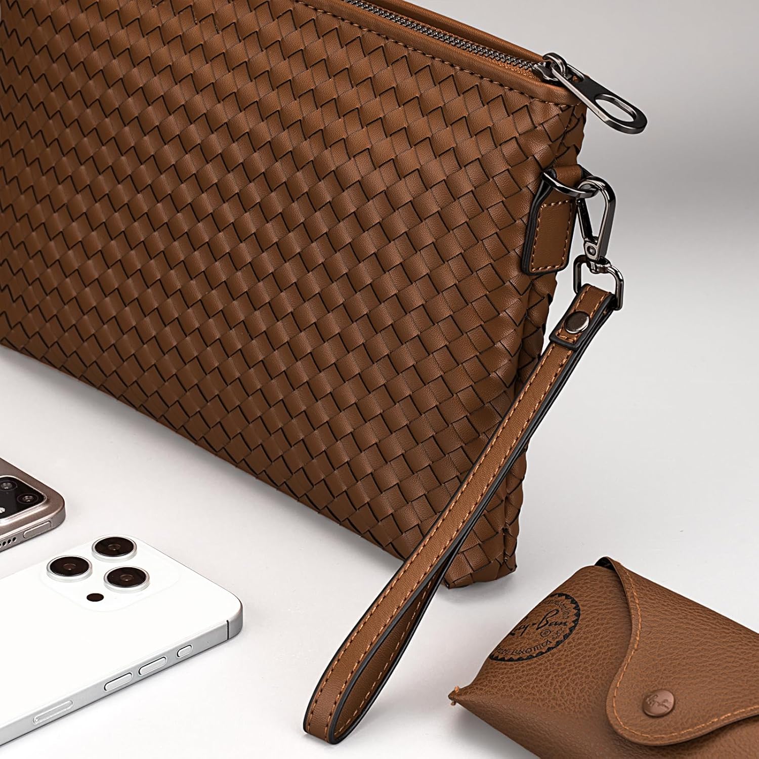Men's Wallet Leather-Woven Men's Handbag Soft Envelope Clutch Business-Chic Horizontal Style for Men