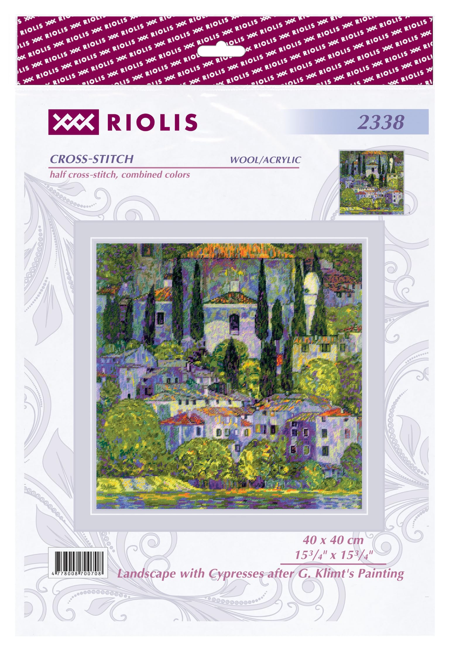 RIOLIS Paesaggio con Cipressi da un Dipinto di G. Klimt 2338 Kit Punto Croce Contato, 40 x 40 cm Kit da Ricamo per Adulti, Kit di Ricamo Creativo per Principianti ed Esperti