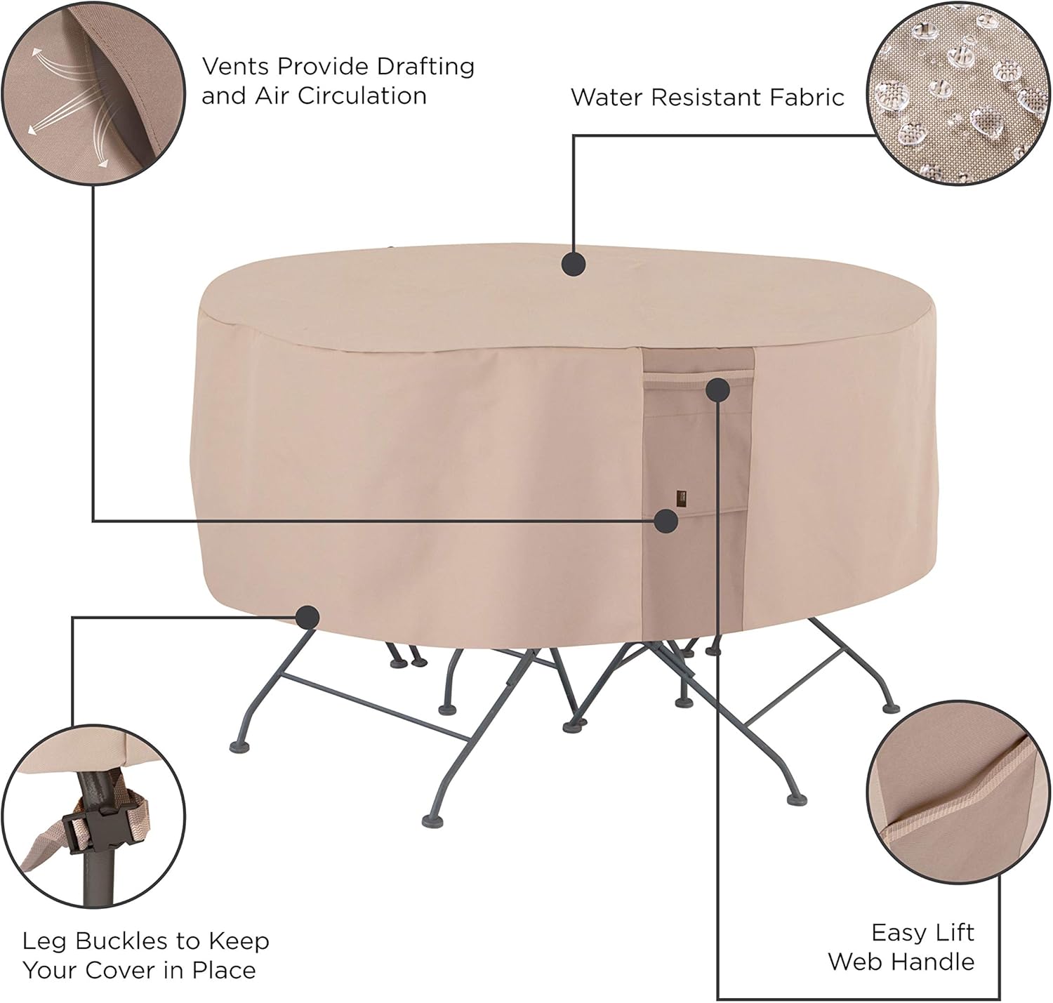 Modern Leisure 2911 Monterey Patio Table & Chairs Outdoor Furniture Cover (Round: 94 D x 23 H) Water-Resistant, Beige